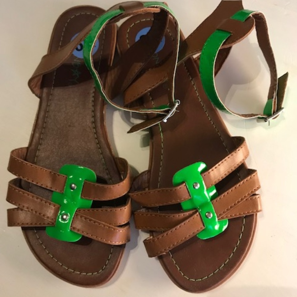 Brown Sandals with Fluorescent Green